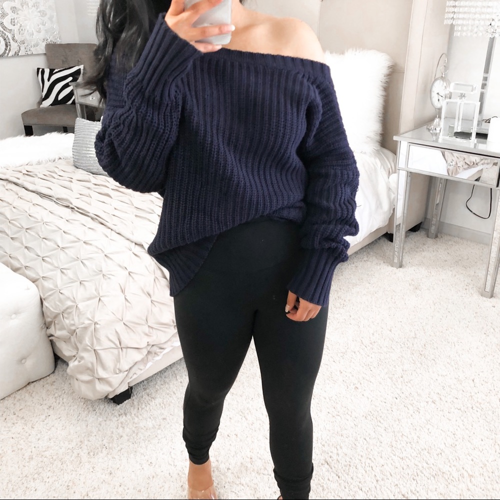 Tea n Cup navy blue sexy open back pullove sweater